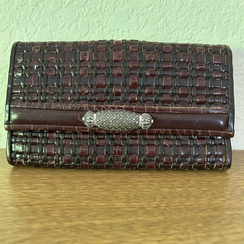 Brighton Brown Woven Clutch with Silver Accent
